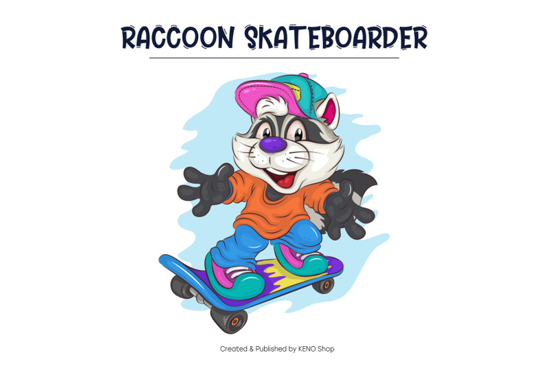 cute-cartoon-raccoon-on-a-skateboard-t-shirt-png-svg