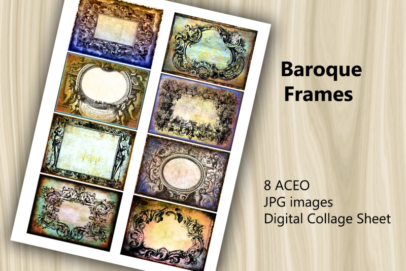 aceo-digital-collage-sheet-baroque-frames