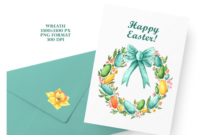 easter-wreath-watercolor-clipart-happy-easter-easter-eggs-flowers