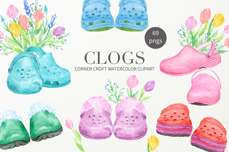 watercolor-fashion-shoes-clogs-for-instant-download-nbsp