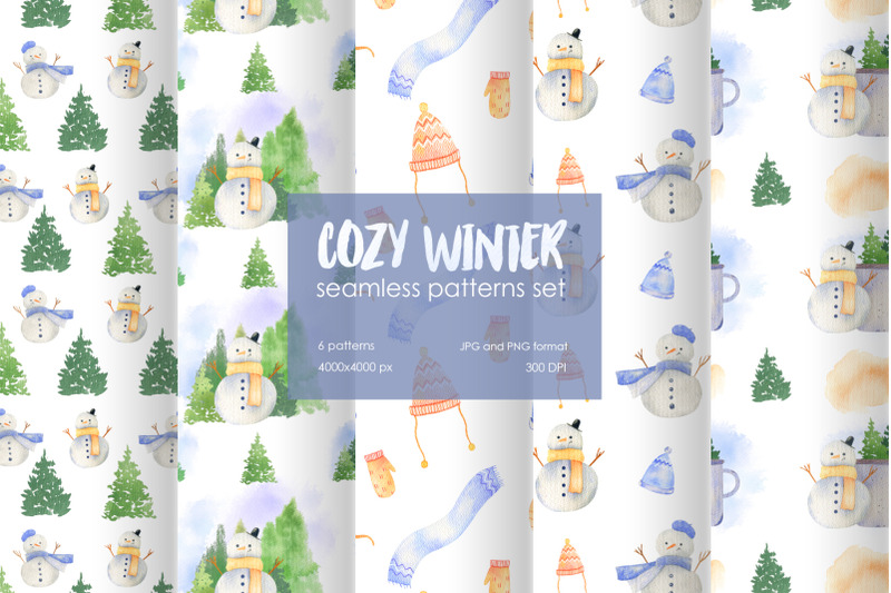 winter-set-of-watercolor-seamless-patterns