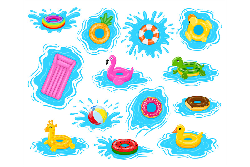 swim-rings-cartoon-pool-rubber-toys-with-water-splashes-swimming-wat