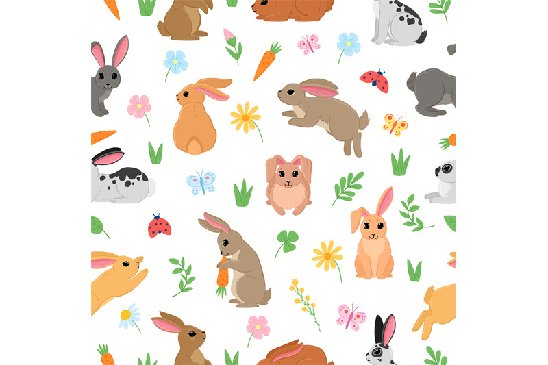 cartoon-spring-easter-rabbits-and-flowers-seamless-pattern-traditiona