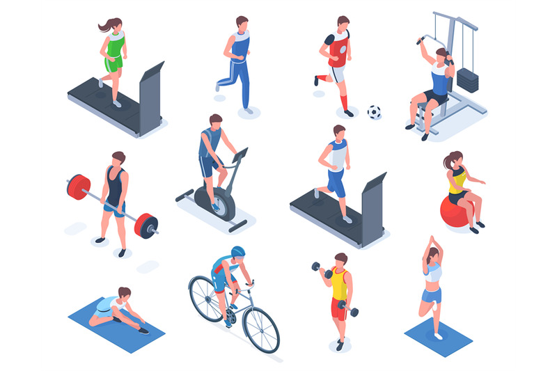 isometric-sport-people-fitness-gym-and-yoga-people-training-on-exer