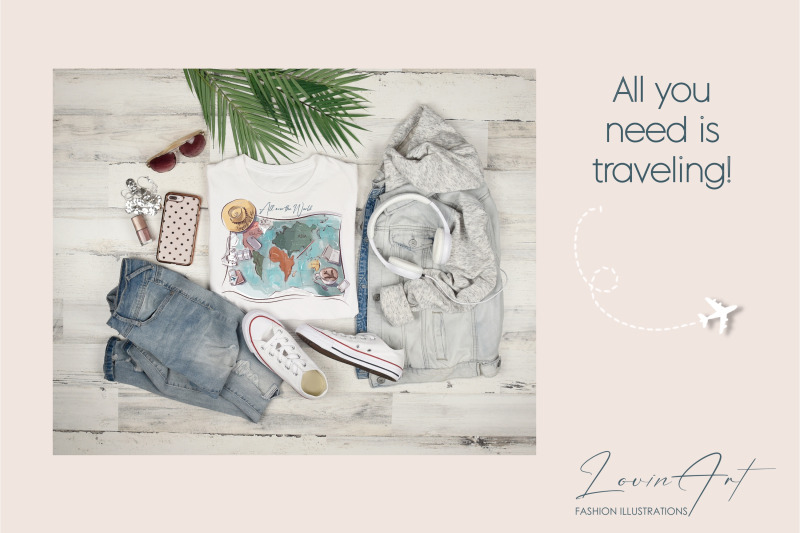 Travel Girl Clipart Adventure Awaits, Fashion Illustration By Ksenia ...