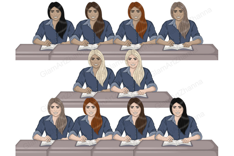 study-beige-girls-clipart