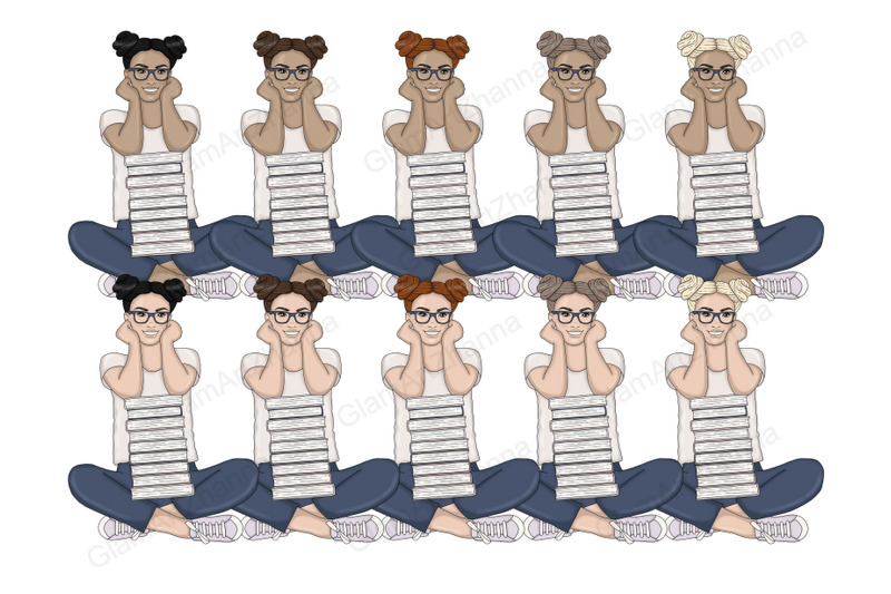 study-beige-girls-clipart