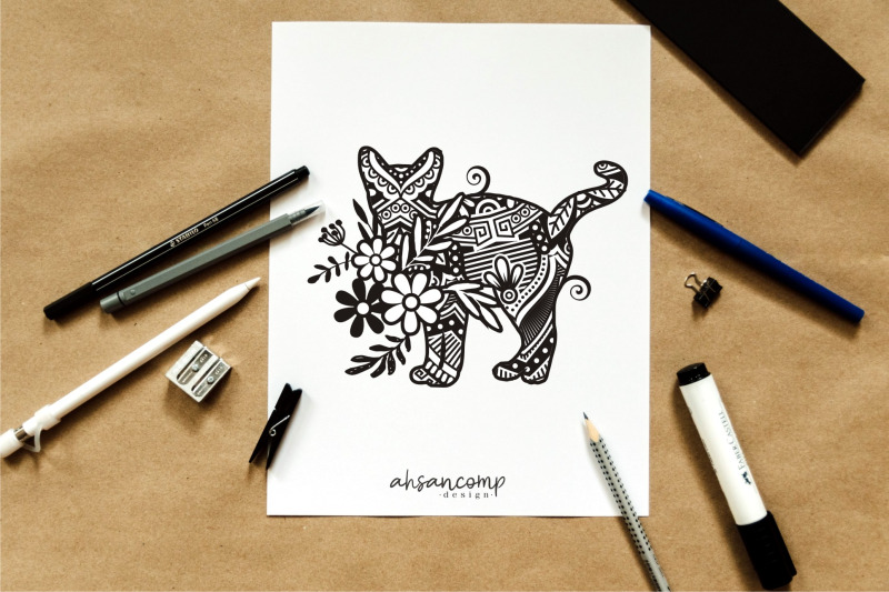 cat-mandala-with-flower-paper-cut-amp-print-vector