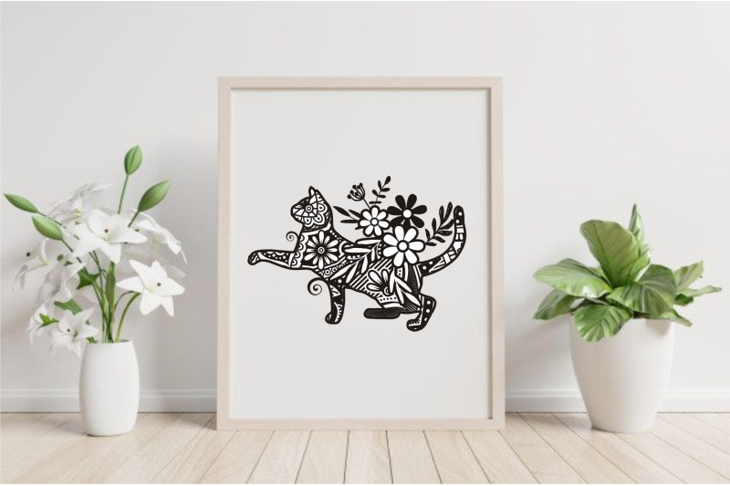 cat-mandala-with-flower-paper-cut-amp-print-vector