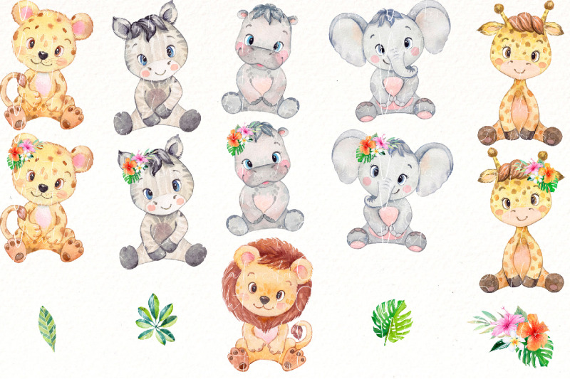 safari-animals-watercolor-clipart-tropical-animal-png-cute-lion