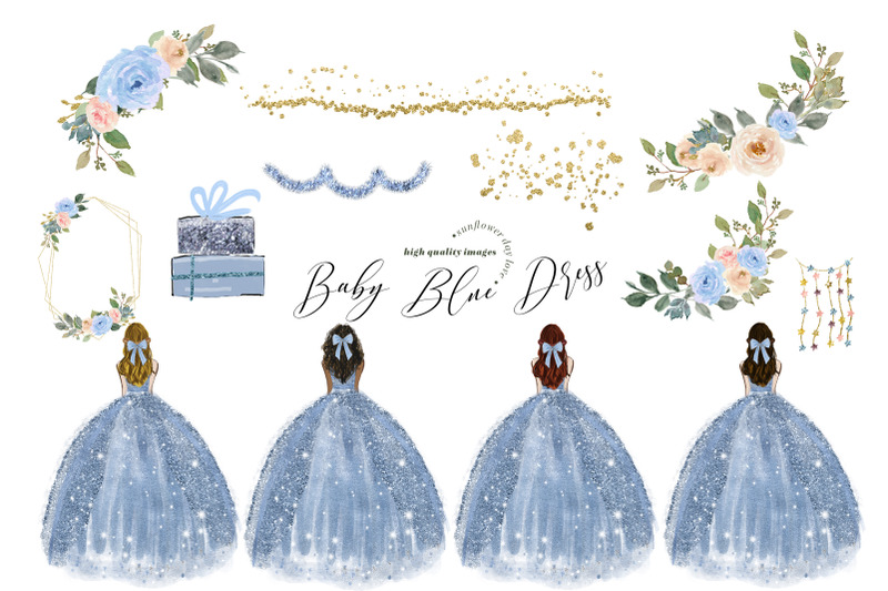elegant-baby-blue-flowers-wedding-clipart-baby-blue-princess-dress