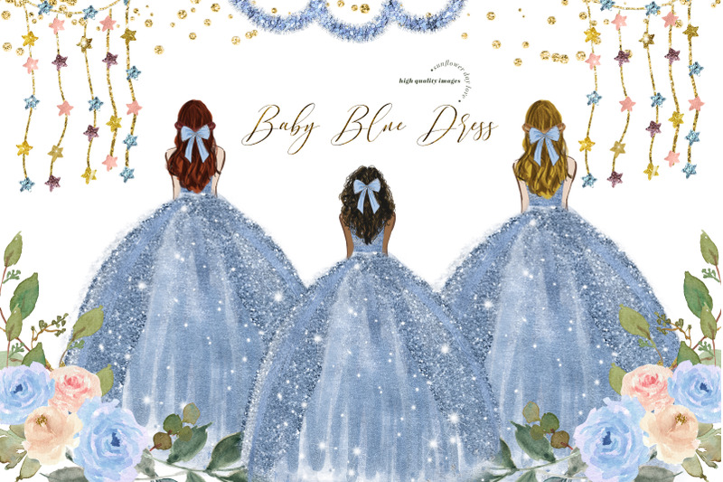 elegant-baby-blue-flowers-wedding-clipart-baby-blue-princess-dress