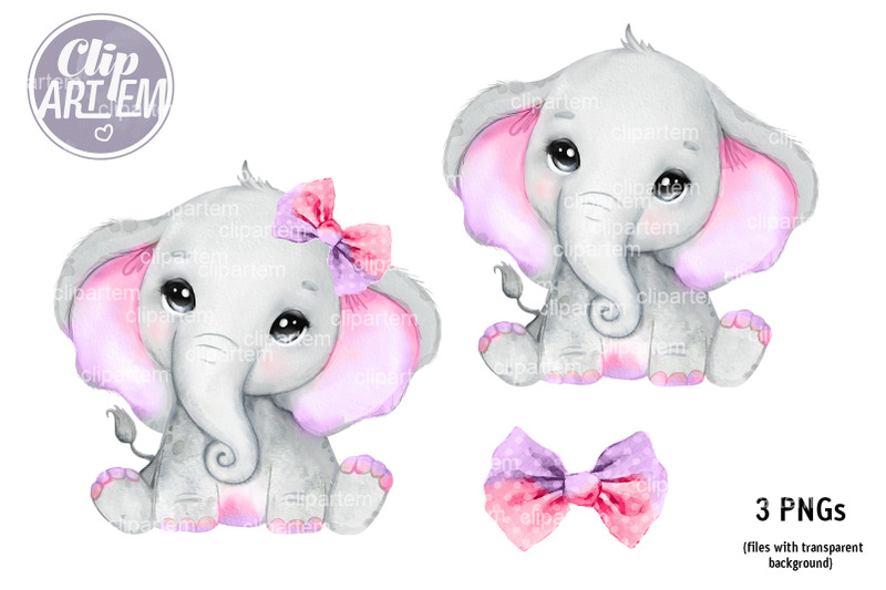 cute-pink-purple-girl-elephant-with-bow-3-png-images