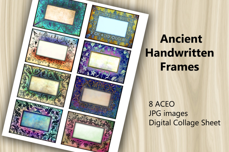 aceo-digital-collage-sheet-ancient-handwritten-frames