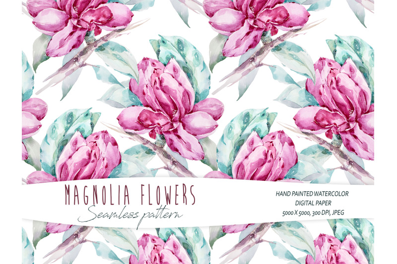 watercolor-magnolia-seamless-pattern-digital-paper