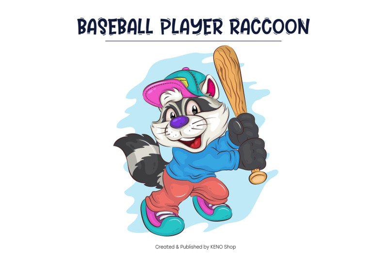 cartoon-baseball-player-raccoon-t-shirt-png-svg