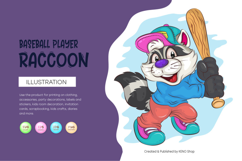 cartoon-baseball-player-raccoon-t-shirt-png-svg