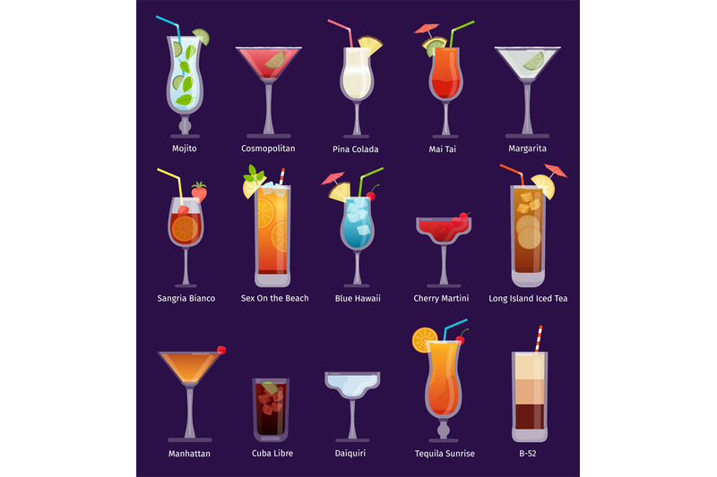 alcohol-cocktails-pina-colada-martini-margarita-and-tequila-flat-t