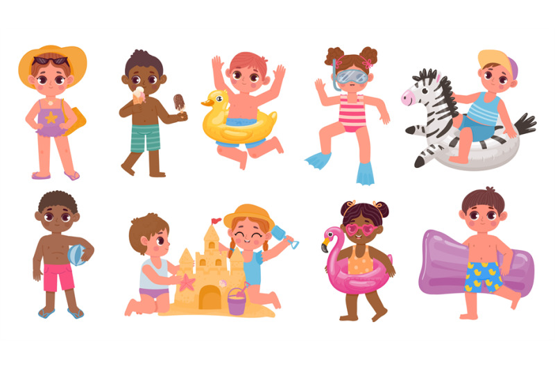 cartoon-kids-at-summer-beach-in-swimming-suit-and-inflatable-ring-chi