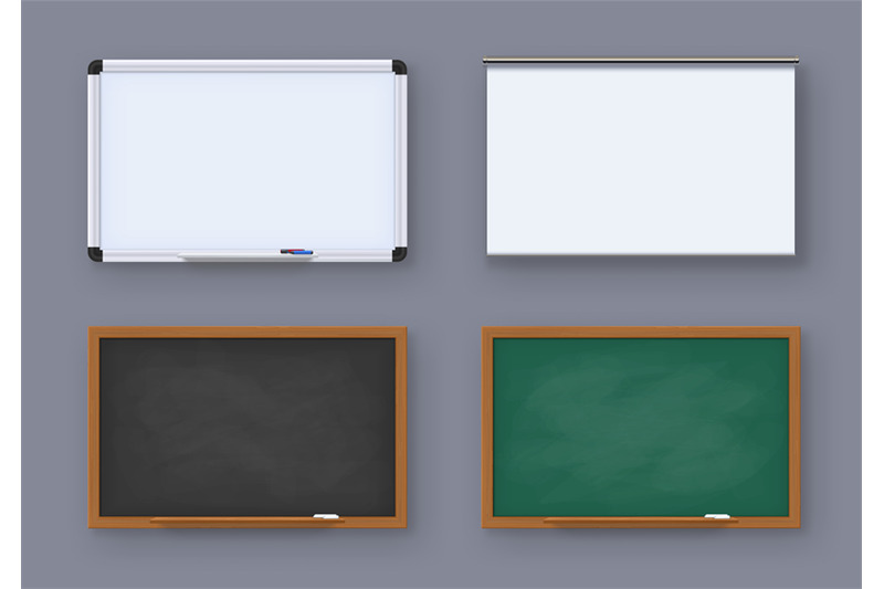 realistic-green-blackboard-white-marker-board-and-projector-screen-s