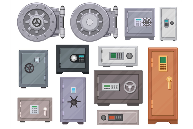 cartoon-metal-safe-boxes-with-code-locks-bank-vault-door-stationary