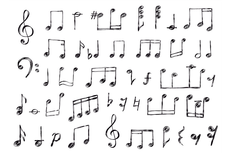 sketch-musical-notes-rest-treble-and-bass-clef-grunge-scribble-musi