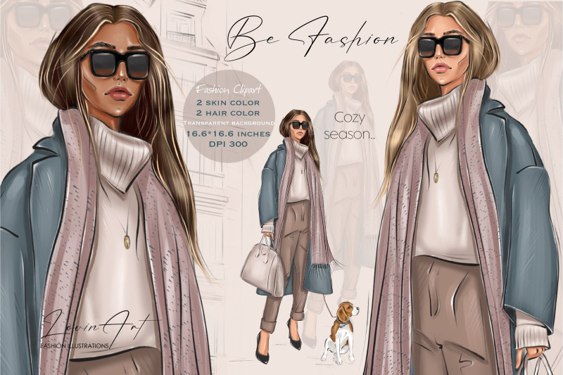 fashion-girl-with-dog-clipart-autumn-fall-city-illustration