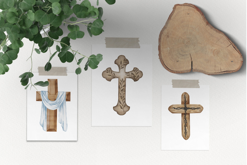 wooden-crosses-watercolor-clipart