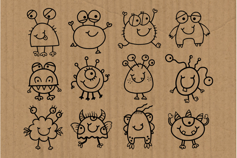 funny-cartoon-doodle-little-monsters-vector-clipart-set