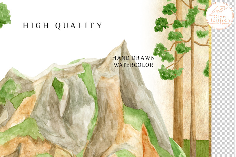 watercolor-mountains-frames-clipart-woodland-landscape-border-wreath