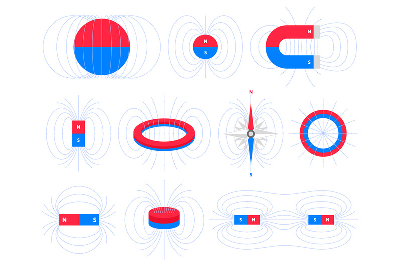 magnetism-physics-schemes-polar-magnets-electromagnetic-field-educat