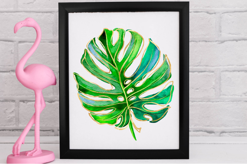 watercolor-monstera-clipart-tropical-leaves-clip-art-greenery-floral