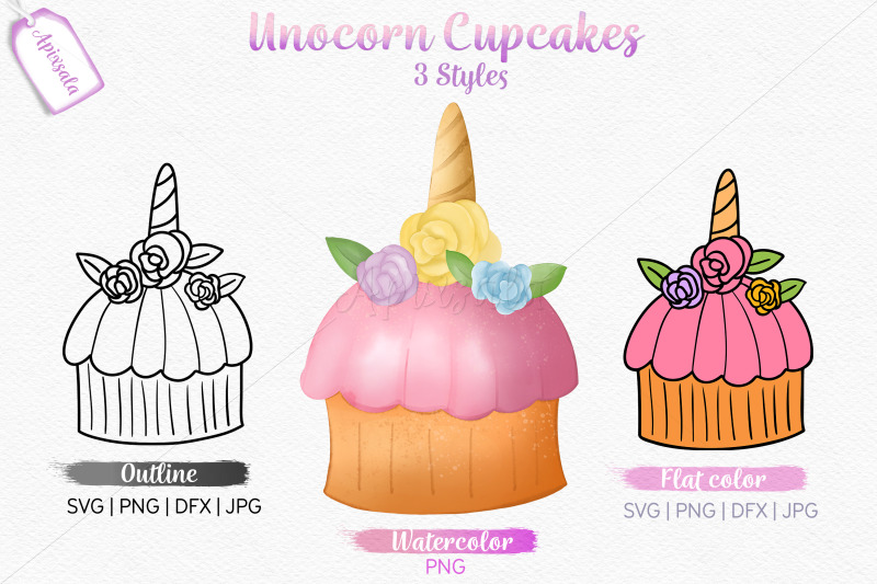 unicorn-cupcake-watercolor-outline-color