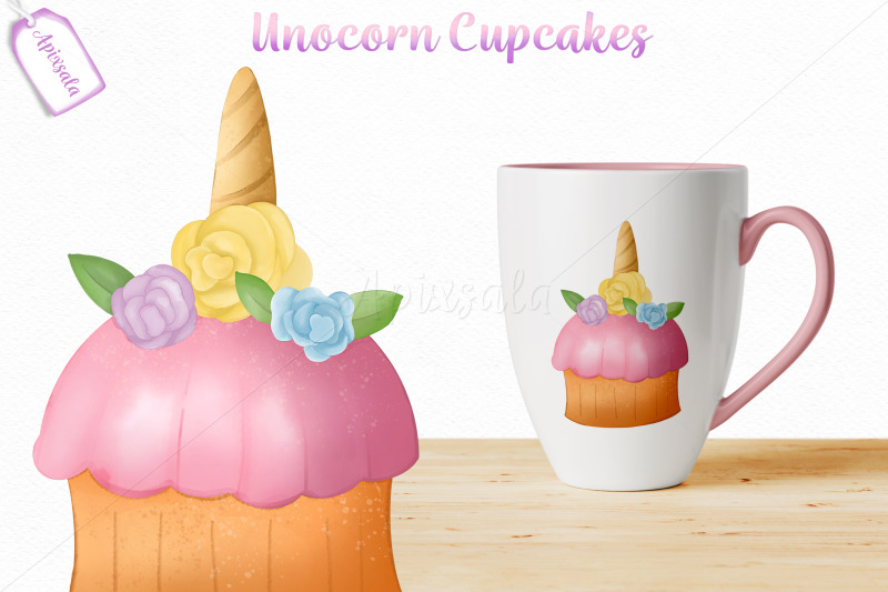 unicorn-cupcake-watercolor-outline-color