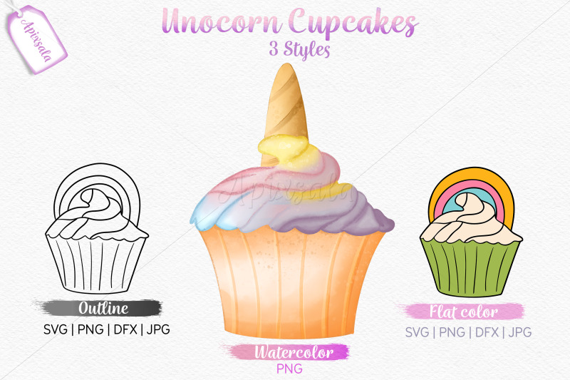 unicorn-cupcake-watercolor-outline-color