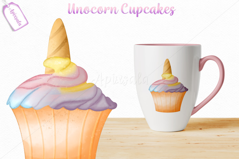 unicorn-cupcake-watercolor-outline-color