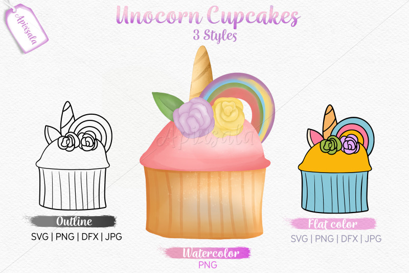 unicorn-cupcake-watercolor-outline-color