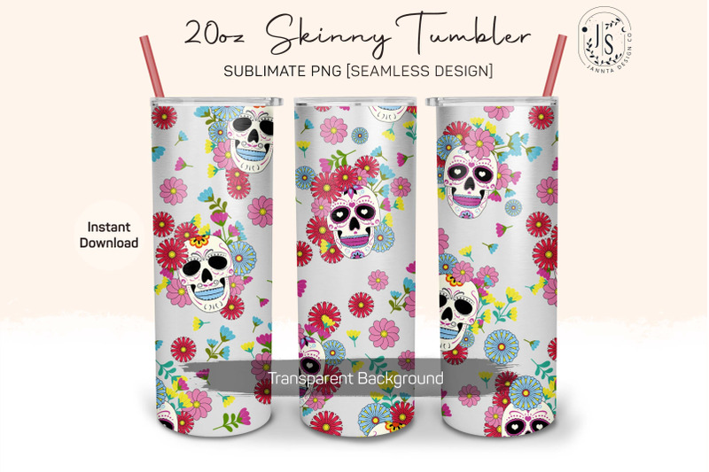 sugar-skull-and-flowers-20oz-tumbler-sublimation-wraps