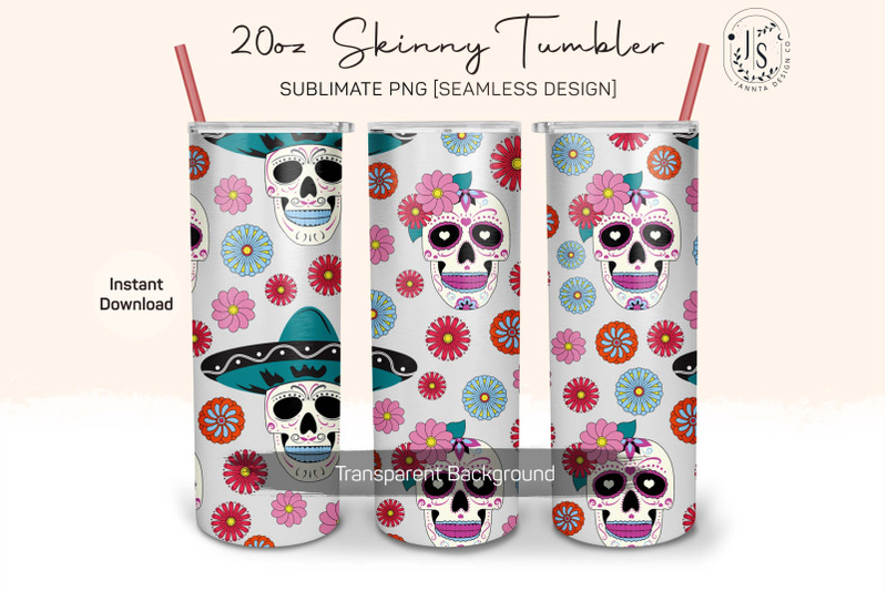 sugar-skull-and-flowers-20oz-tumbler-sublimation-wraps