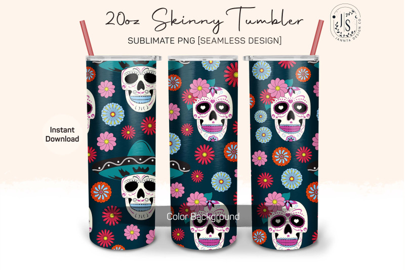 sugar-skull-and-flowers-20oz-tumbler-sublimation-wraps