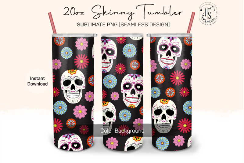 sugar-skull-and-flowers-20oz-tumbler-sublimation-wraps