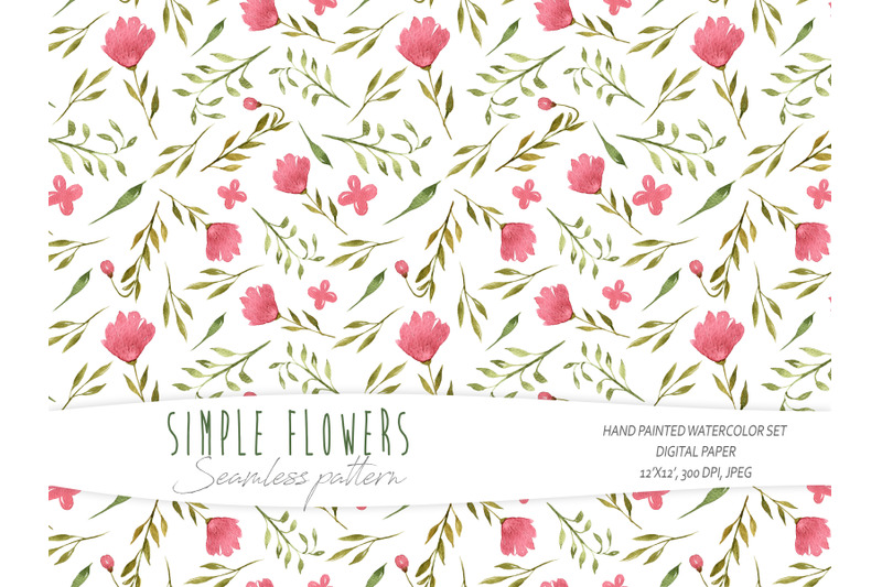 watercolor-simple-floral-seamless-pattern-white-background