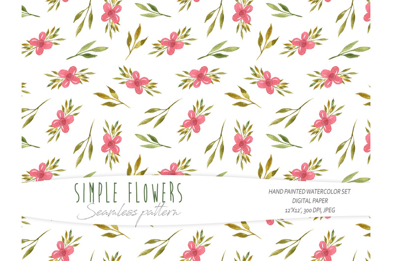 watercolor-simple-floral-seamless-patterns-digital-paper