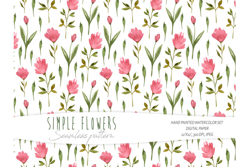 watercolor-simple-floral-seamless-pattern-on-white-background