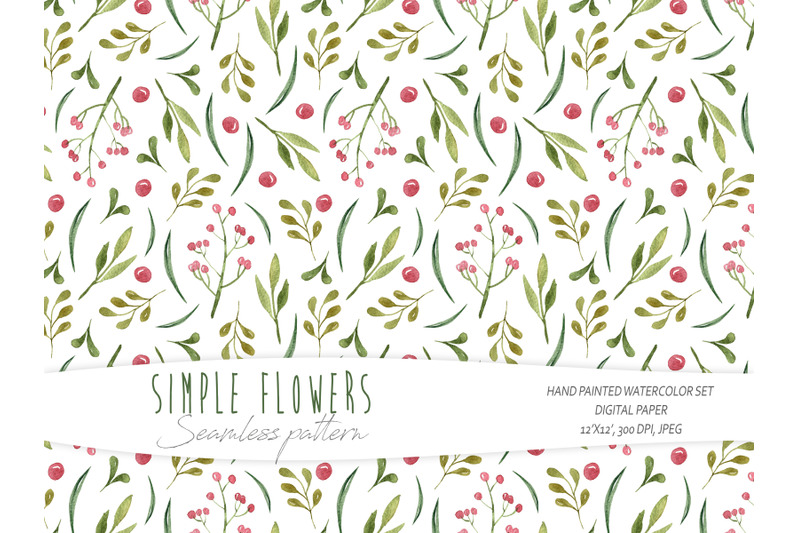 watercolor-simple-floral-seamless-pattern-on-white-background