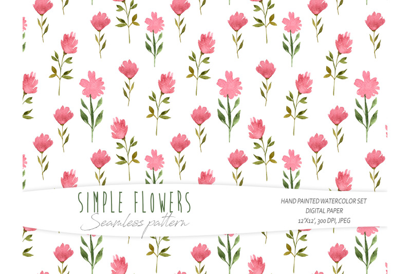 watercolor-simple-floral-seamless-pattern-on-white-background