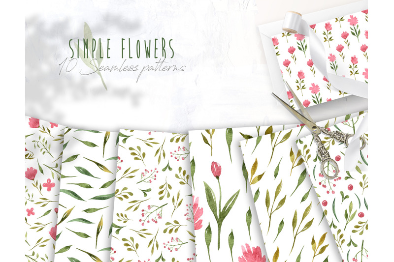 watercolor-floral-seamless-patterns-on-white-background