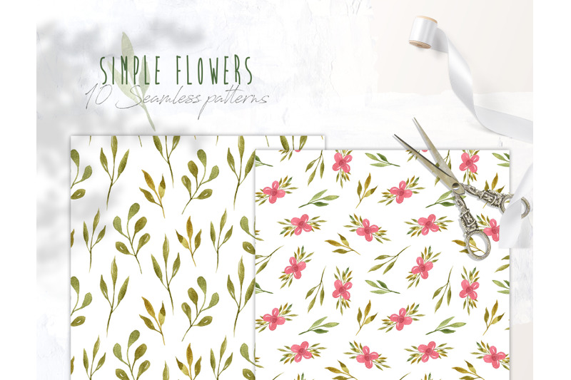 watercolor-floral-seamless-patterns-on-white-background