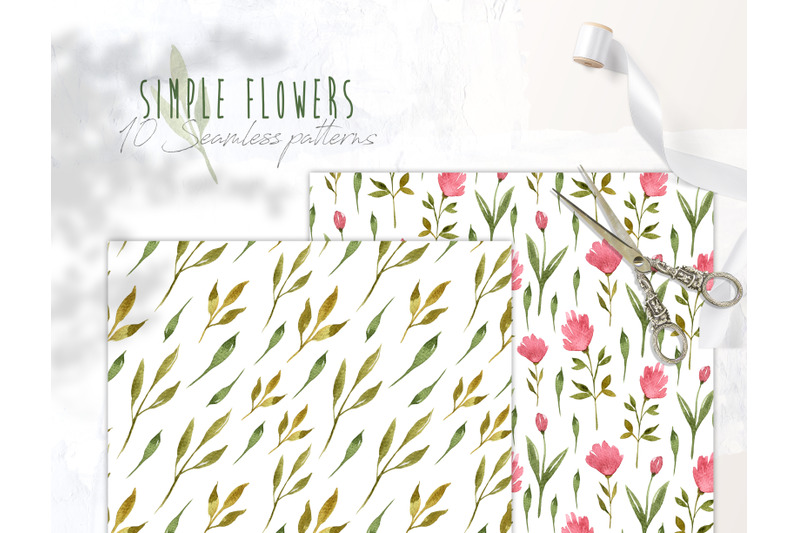 watercolor-floral-seamless-patterns-on-white-background