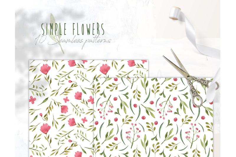 watercolor-floral-seamless-patterns-on-white-background